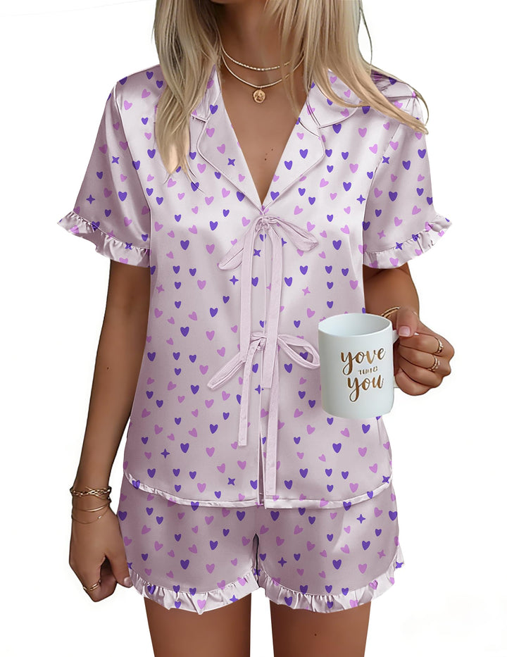Ekouaer Satin Pajama for Women Short Sleeve Silky Pj Short Sets Lounge Set