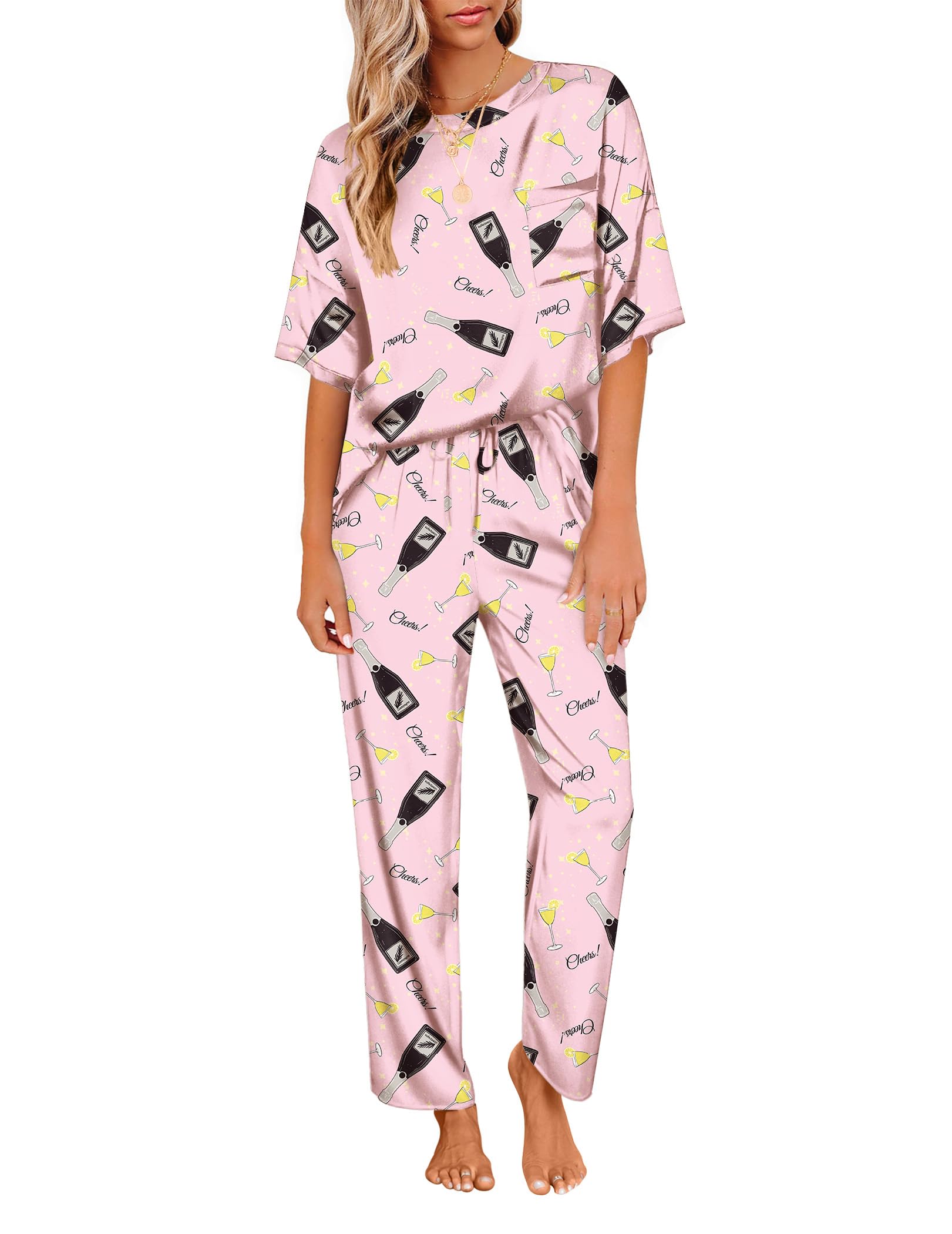 Ekouaer Pajamas for Women Set Silky Satin 2 Piece Lounge Sets with Pockets