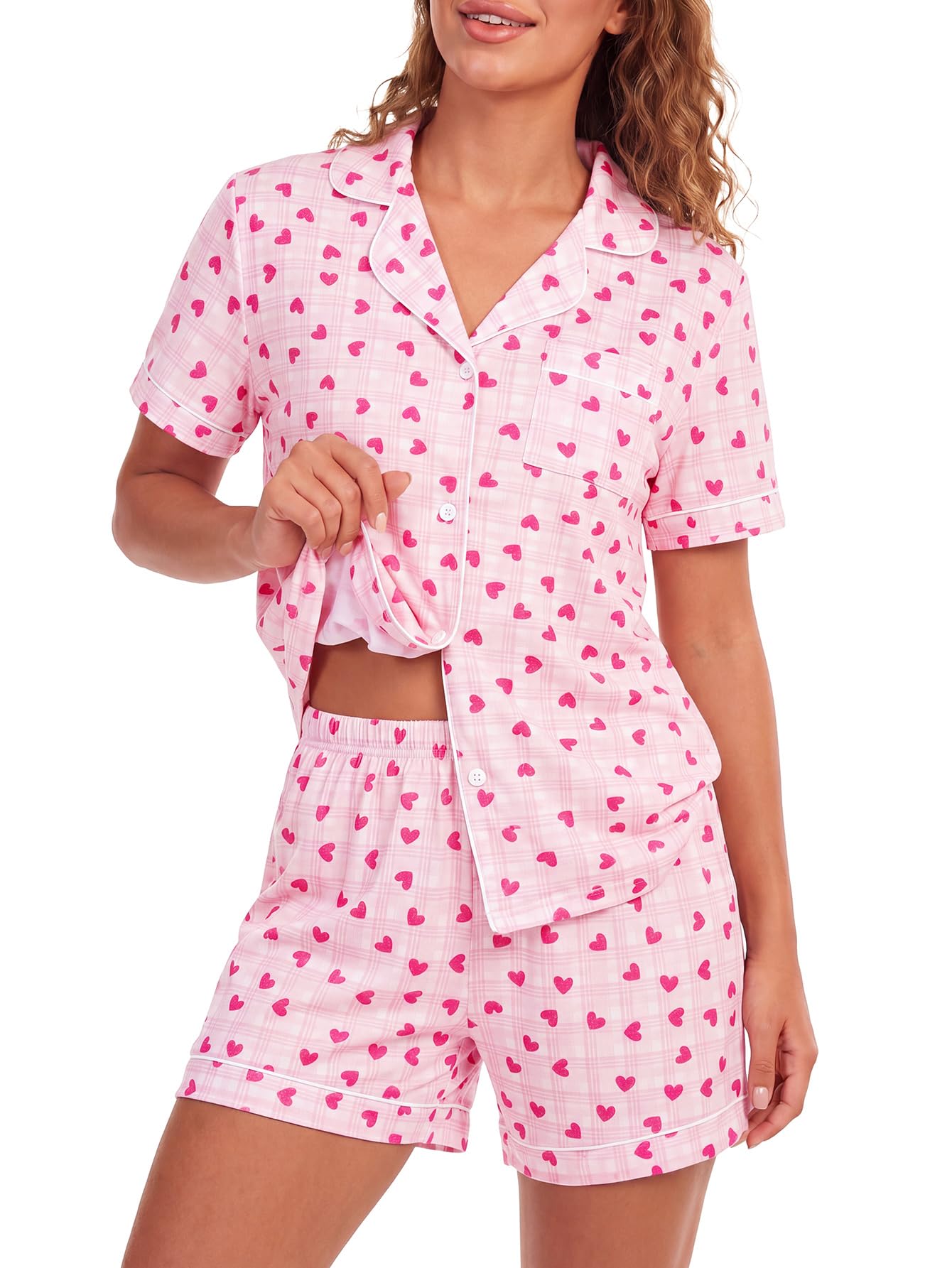 LYANER Women's Heart Print Pajamas Sets