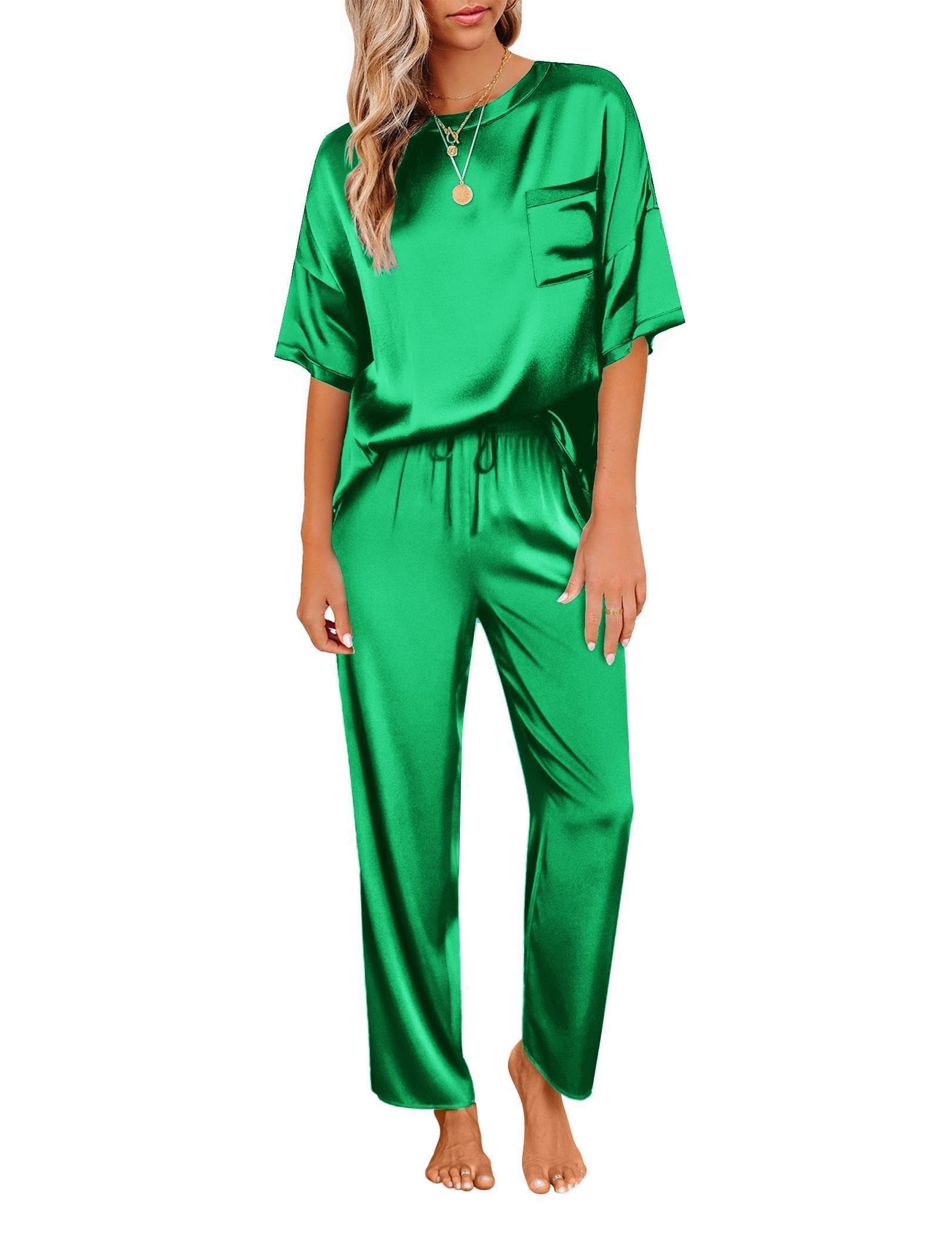 Ekouaer Pajamas for Women Set Silky Satin 2 Piece Lounge Sets with Pockets
