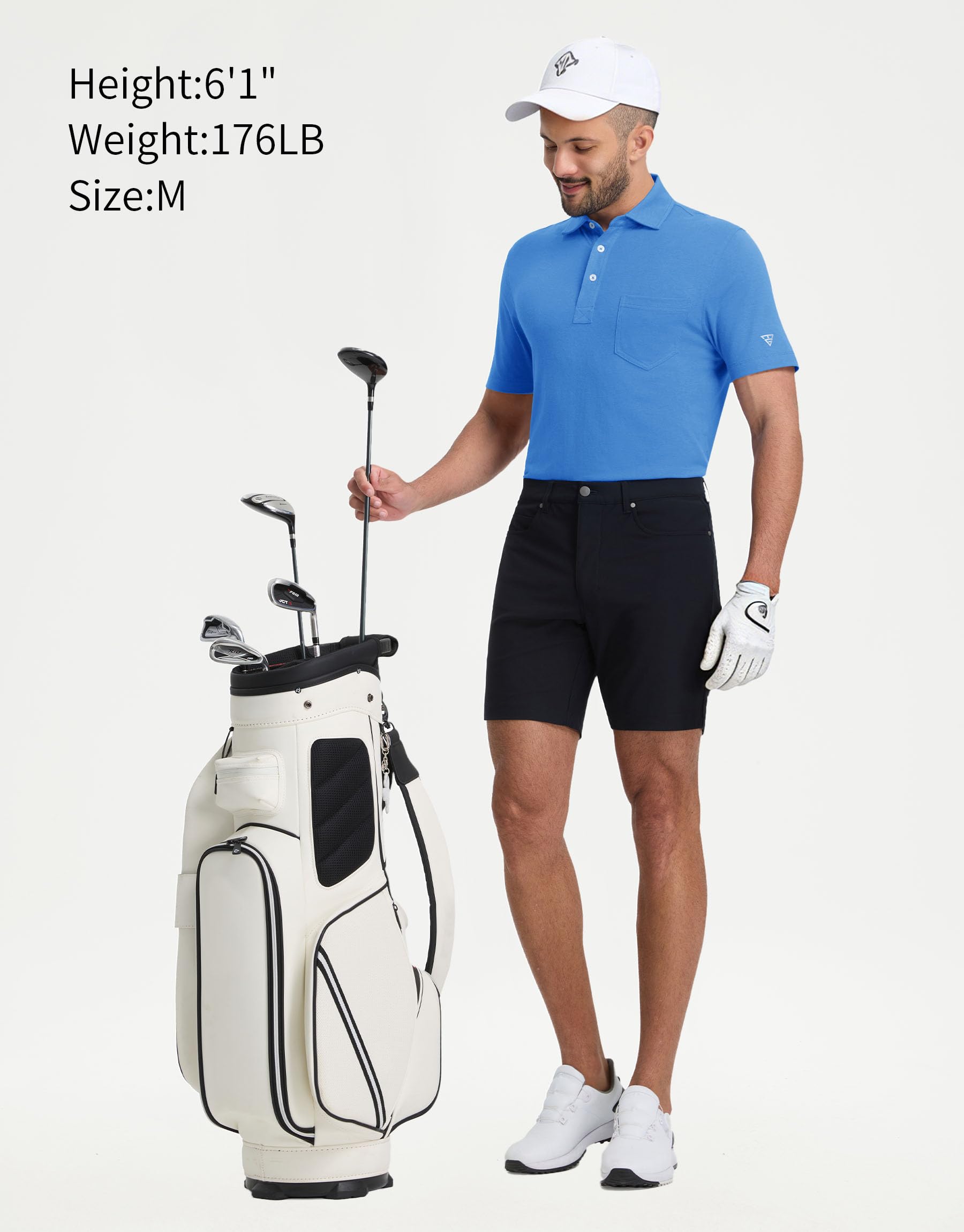 M MAELREG Mens Golf Shirts Short Sleeve Lightweight Soft Cotton Blend with Pocket Summer Casual Daily Wear