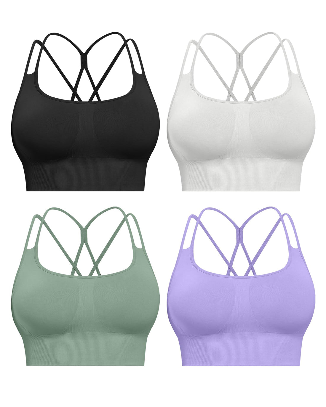 CHRLEISURE Sports Bras for Women, 4 Packs Padded High Support Workout Yoga Seamless Criss-Cross Racerback Bras