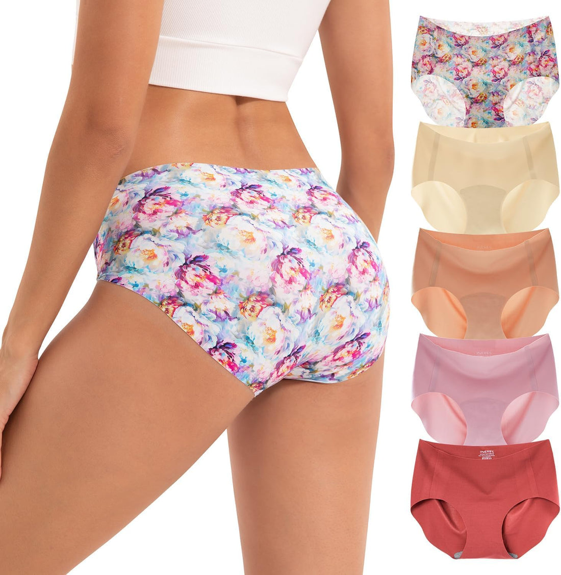 INNERSY Women's Seamless Underwear No Show Hipster Panties 5-Pack