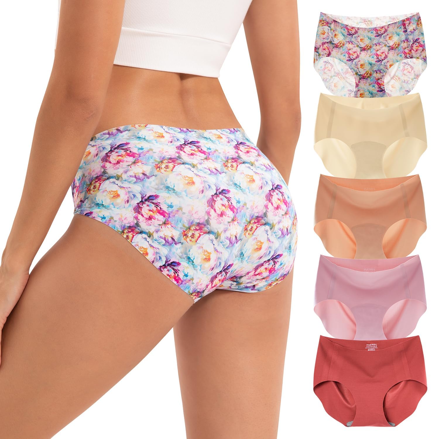 INNERSY Women's Seamless Underwear No Show Hipster Panties 5-Pack