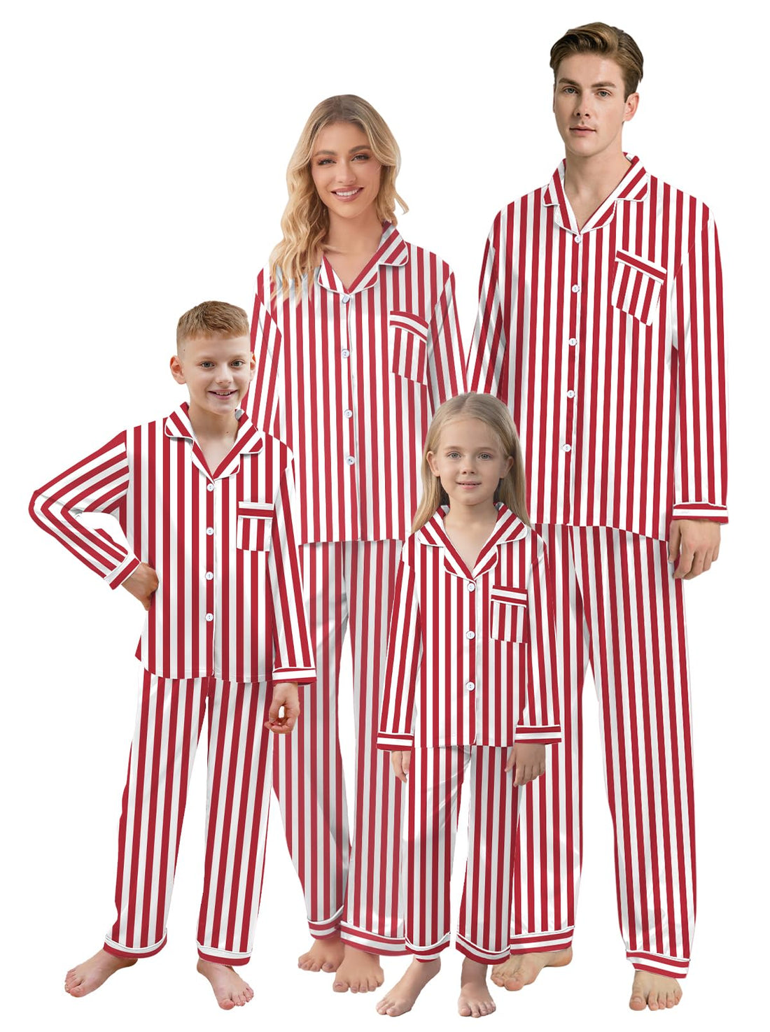 QZH.DUAO Christmas Family Pajamas Matching Sets Silk Satin Long Sleeve Pj Set Sleepwear