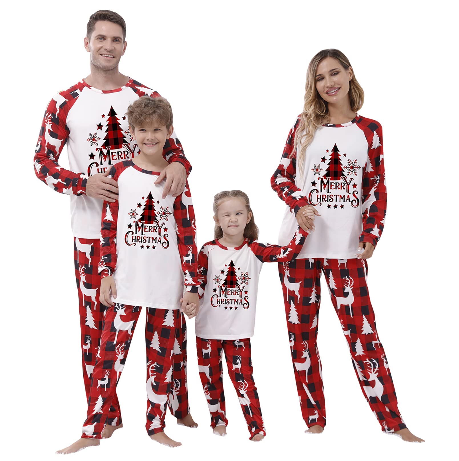 OAKFashion Christmas Family Pajamas Holiday Christma Pajama Family Matching Pjs Set Sleepwear Xmas Jammies
