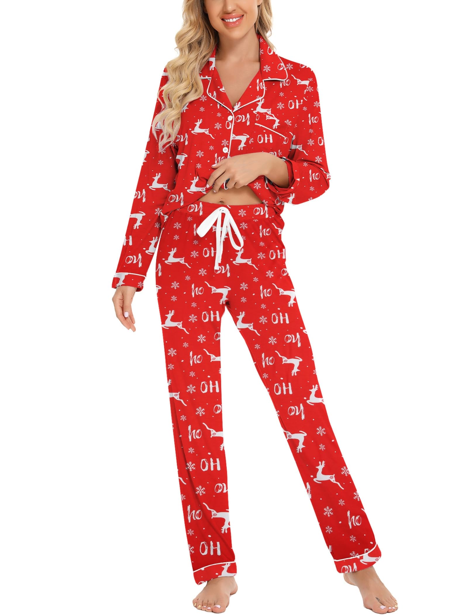 Leikar Button Up Pajamas For Women Long Sleeve Viscose Soft Pjs Lounge