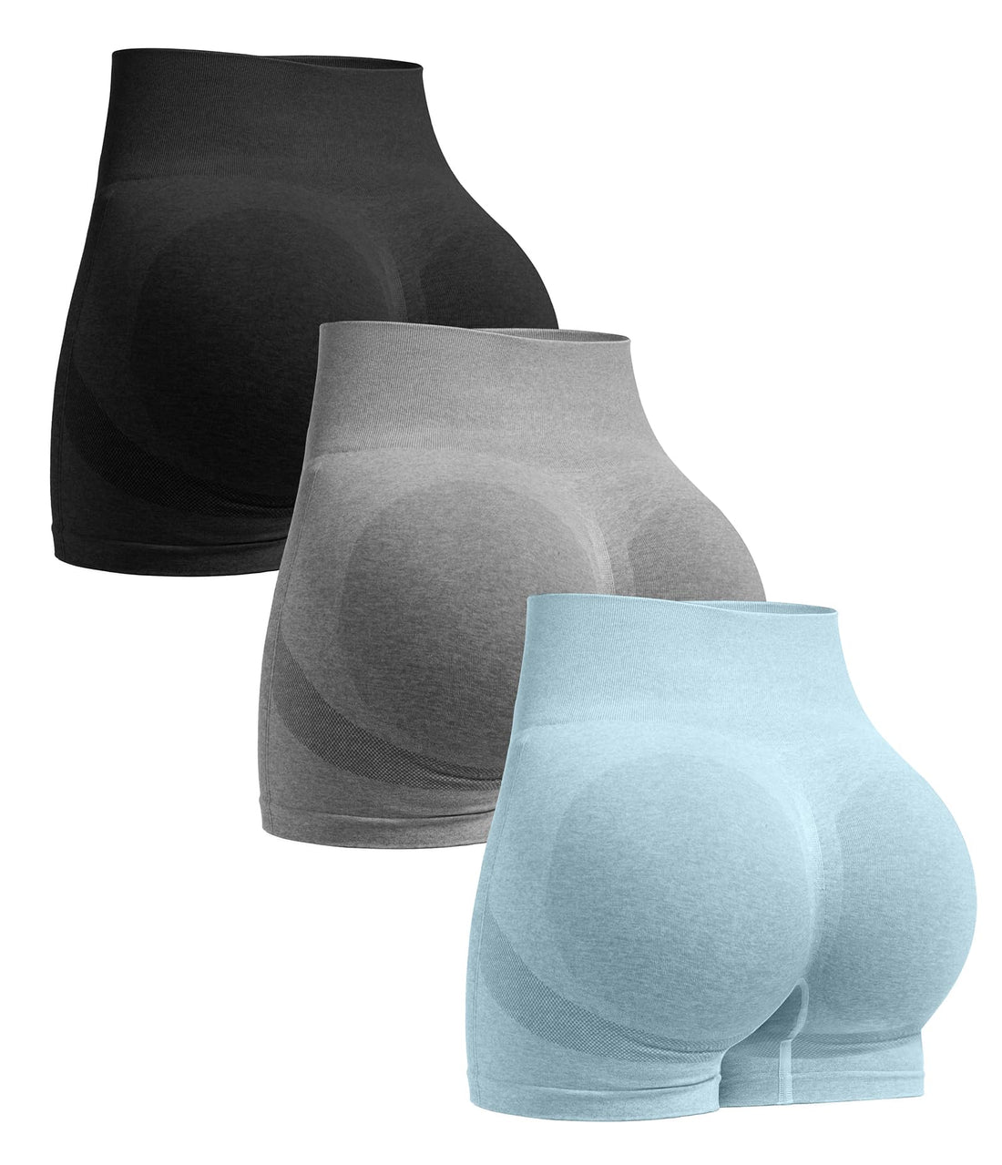 OVESPORT 3 Piece Workout Shorts for Women Seamless Scrunch Butt Lifting High Waisted Yoga Gym Booty Running Short Pants