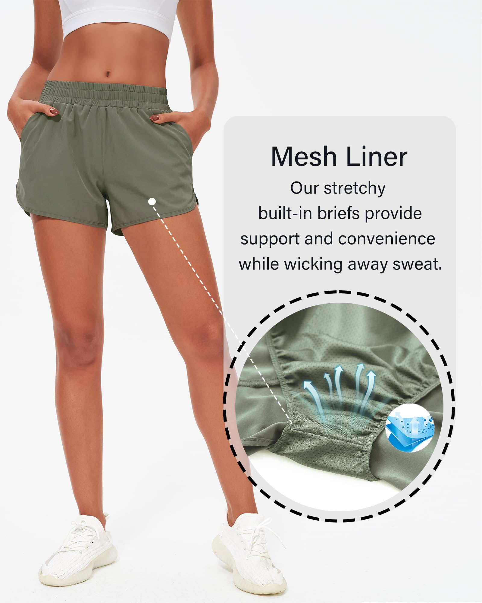 Stelle Womens 3" Running Shorts Mesh Liner High Waisted Workout Shorts Quick Dry Dolphin Athletic Shorts with Pockets