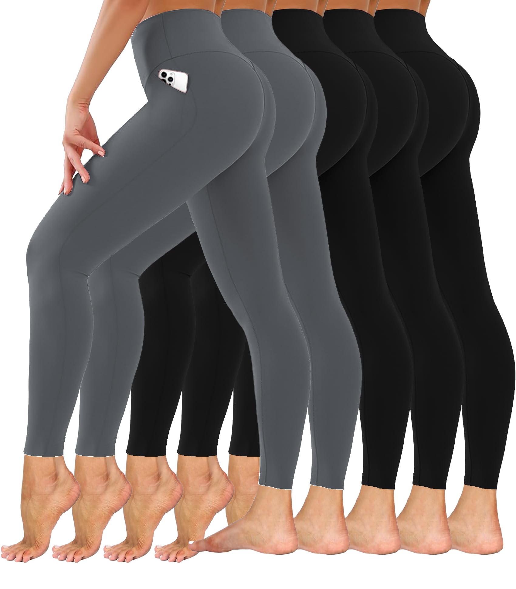 Diravo 5 Pack Women's Leggings with Pockets/no Pocket, High Waisted Workout & Yoga Pants
