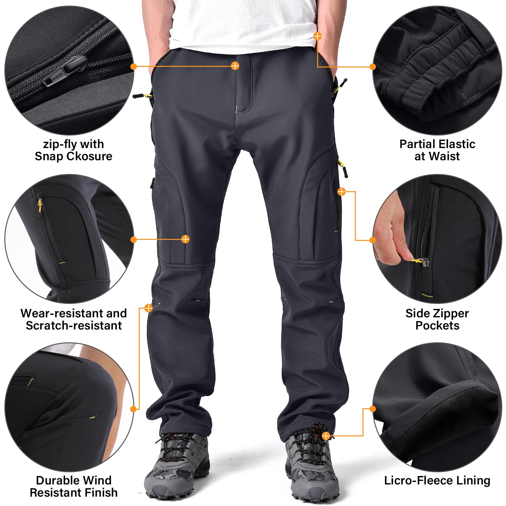 Toomett Men's hiking Snow Pants Skiing Winter Insulated Fleece lined Outdoor Water Repellent camping,walking,fishing