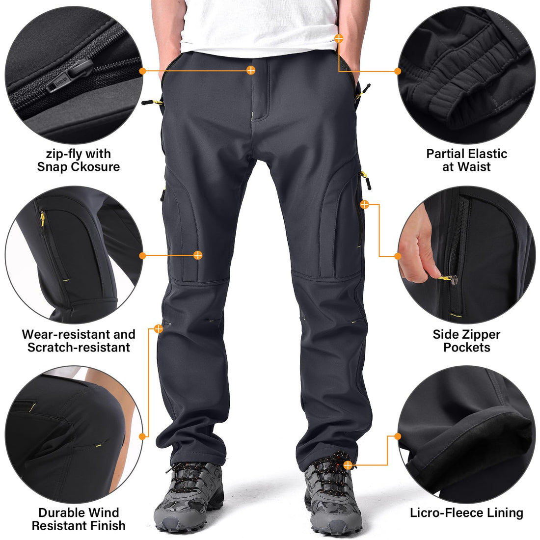 Toomett Men's hiking Snow Pants Skiing Winter Insulated Fleece lined Outdoor Water Repellent camping,walking,fishing