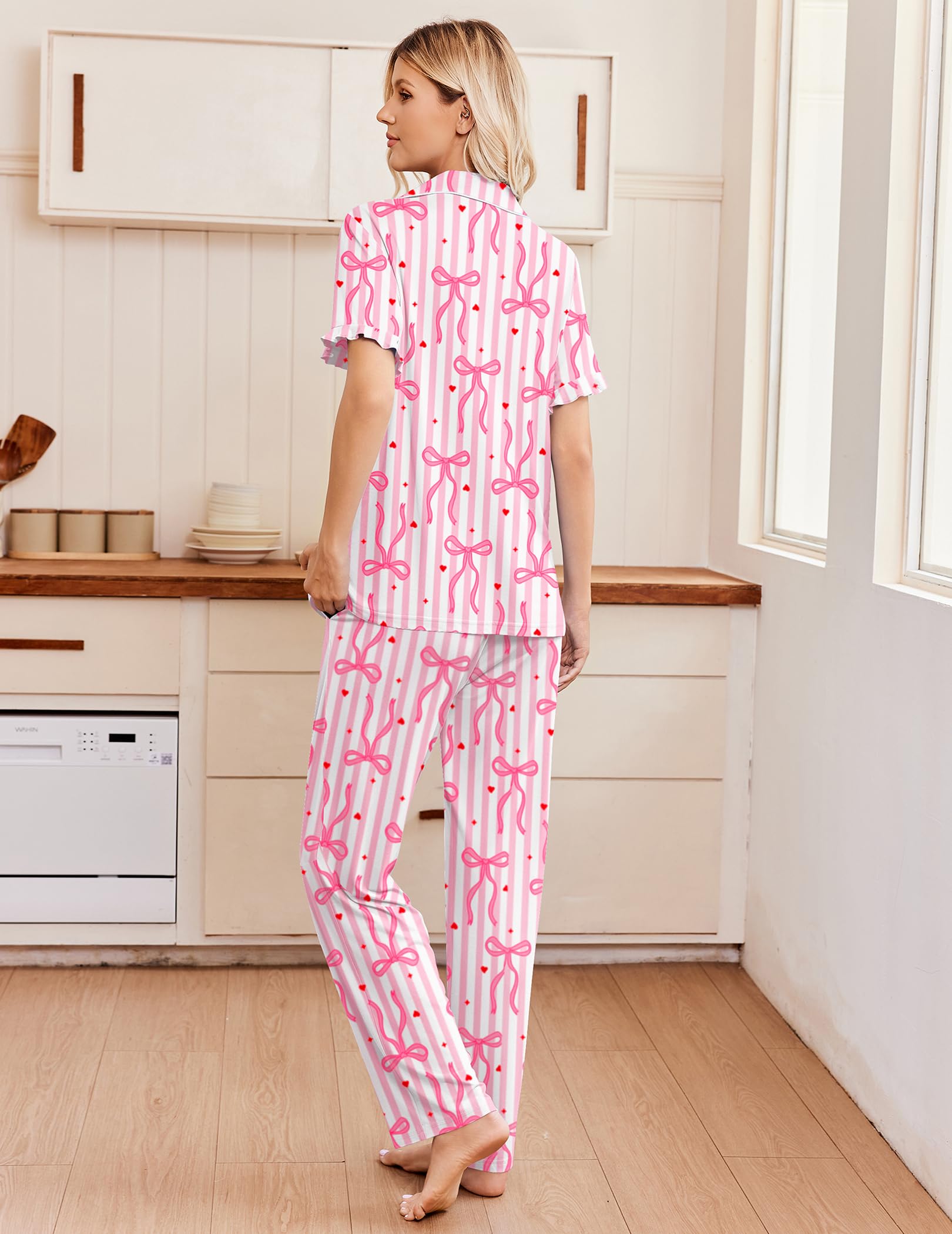 Ekouaer Pajamas for Women Set Button Up Soft Pjs Short Sleeve Lounge Sets