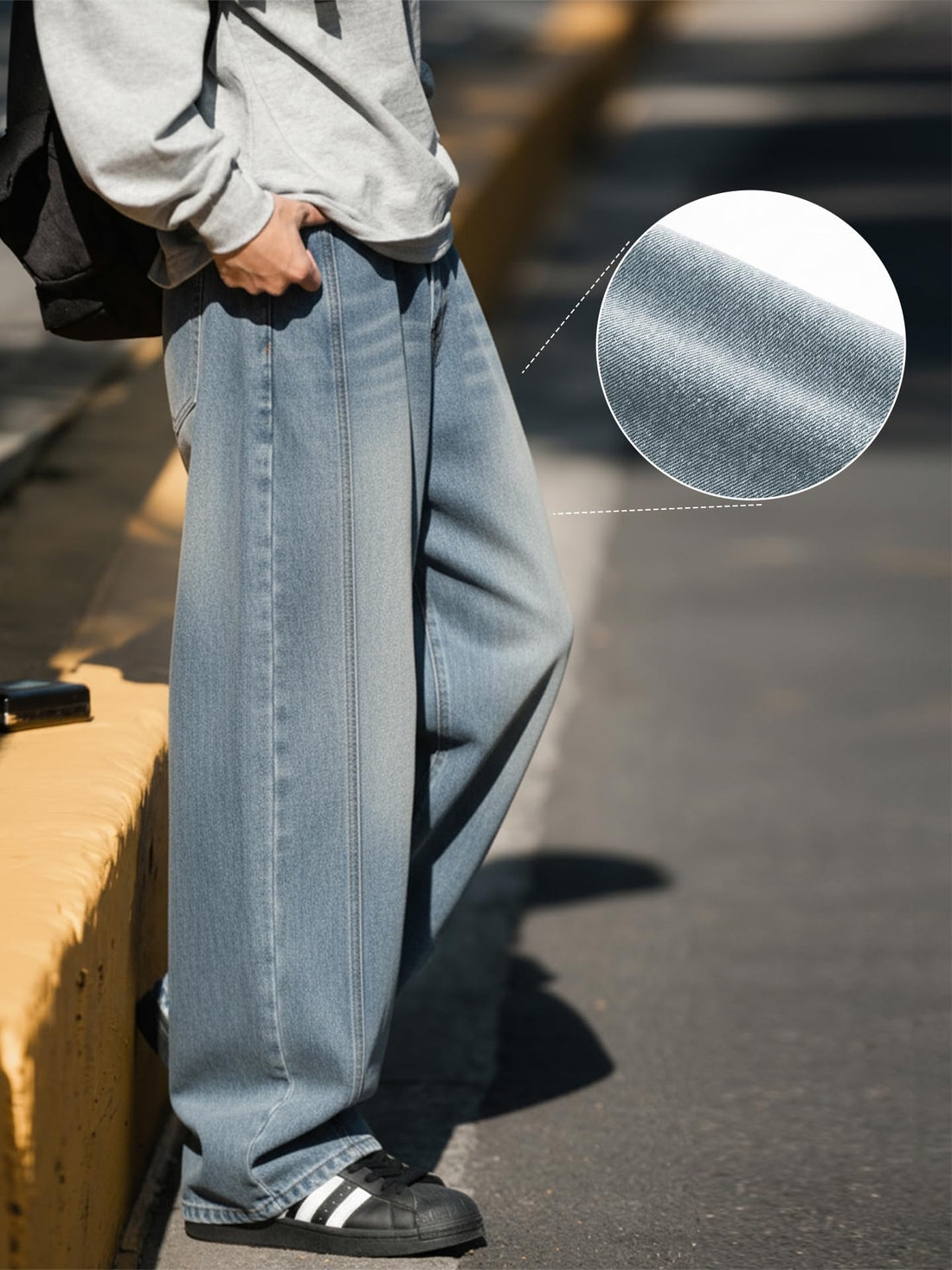 Baggy Hip Hop Jeans for Men Wide Leg Skater Denim Pants Casual Loose Fit Long Trousers