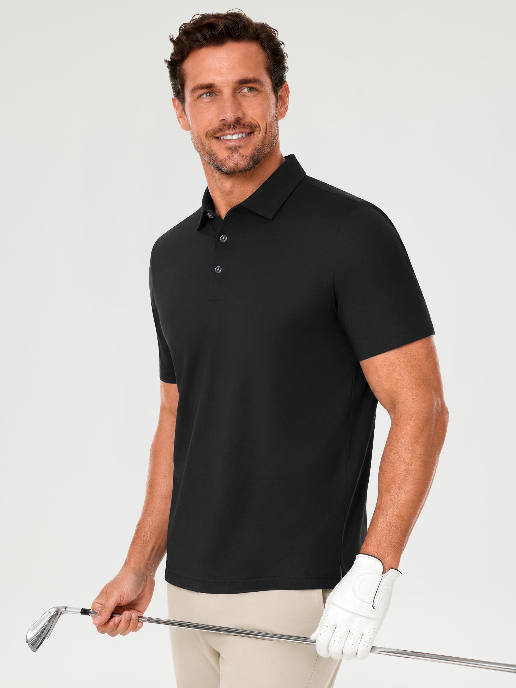 Mens Polo Shirts Short Sleeve Jacquard Casual Nylon Blend Solid Stylish Dry Fit Performance Collared Golf Polo Shirts for Men