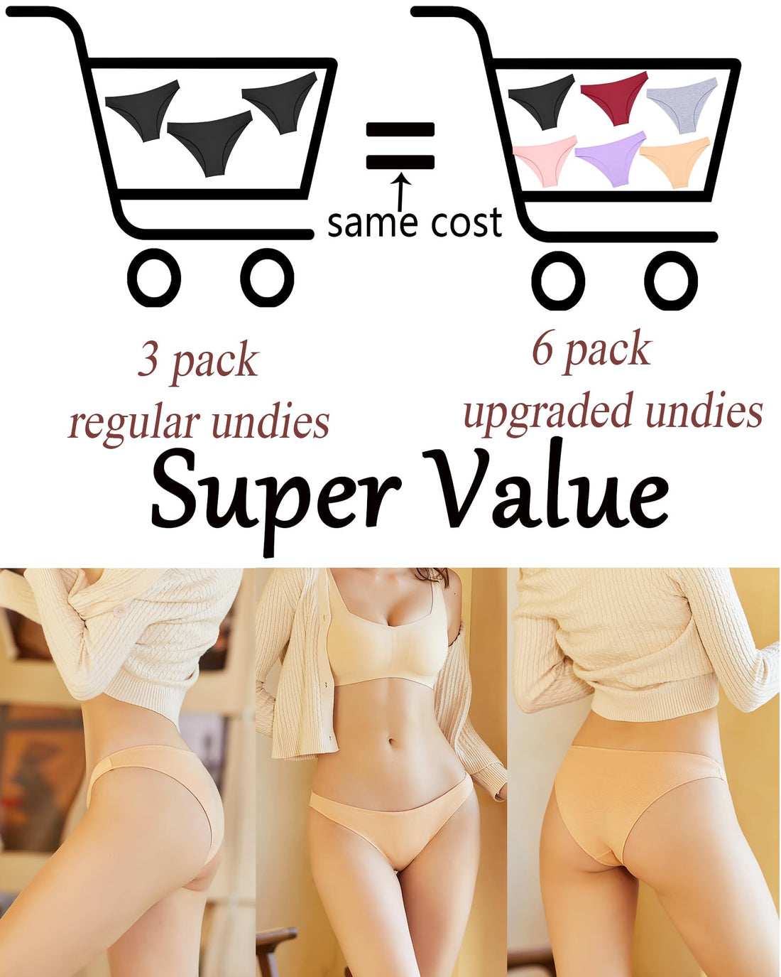 FINETOO 6 Pack Cotton Underwear for Women Cute Low Rise Bikini Panties High Cut Breathable Sexy Hipster Womens Cheeky S-3XL