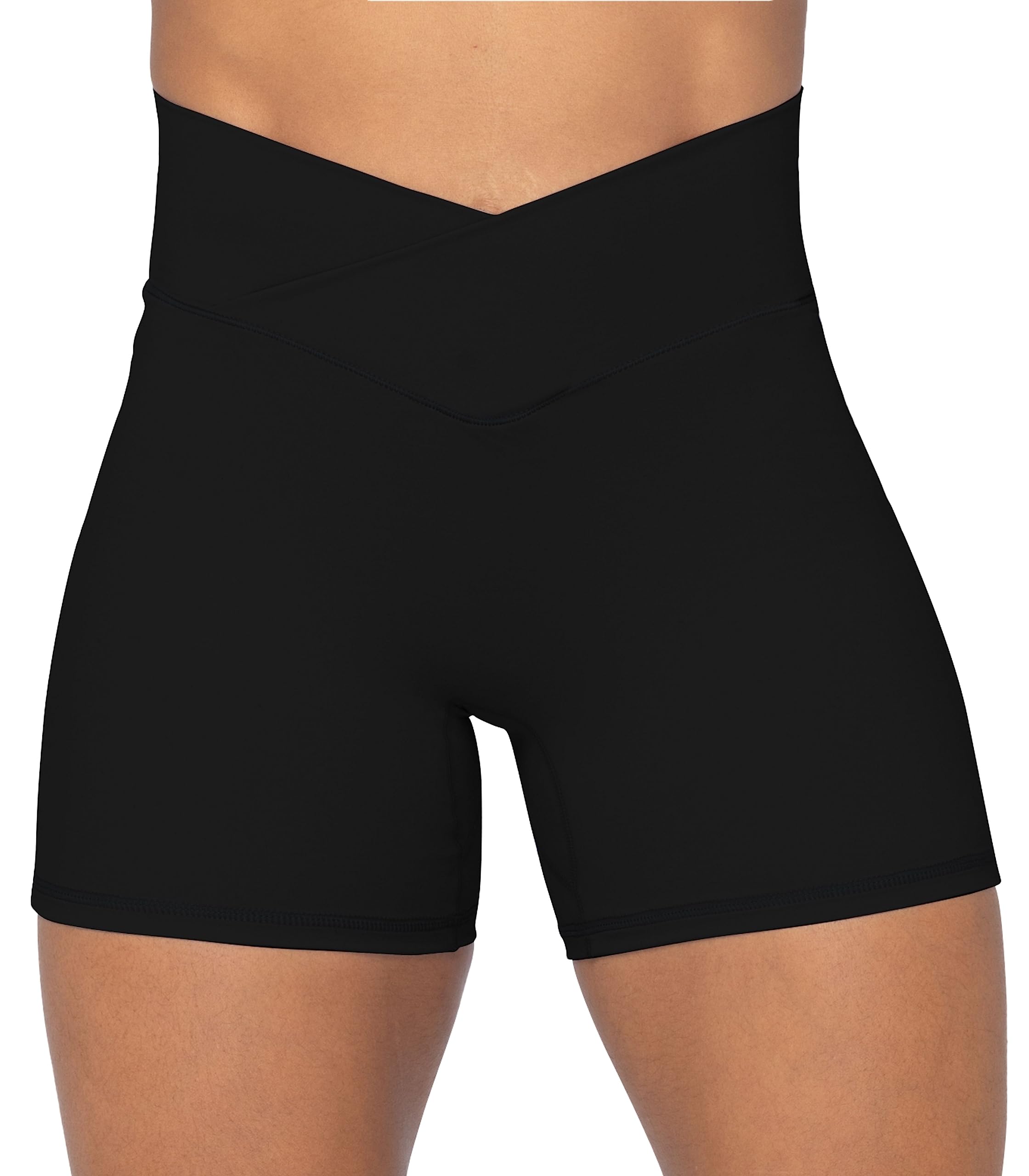Sunzel Crossover Biker Shorts for Women, No Front Seam V High Waist Yoga Workout Gym Shorts with Tummy Control | 4 Or 6-Inch Inseam, High Waisted, Tummy Control, Crossover Waist, Buttery Soft, No Front Seam, Squat Proof, Compression