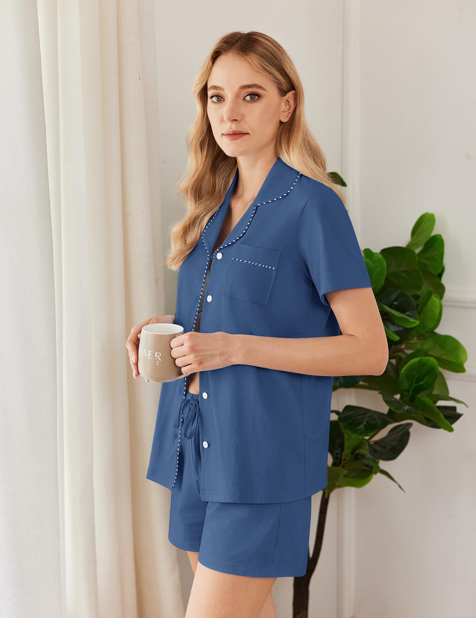 Ekouaer Pajamas for Women Set Button Down Short Sleeve Sleepwear 2 Piece pj