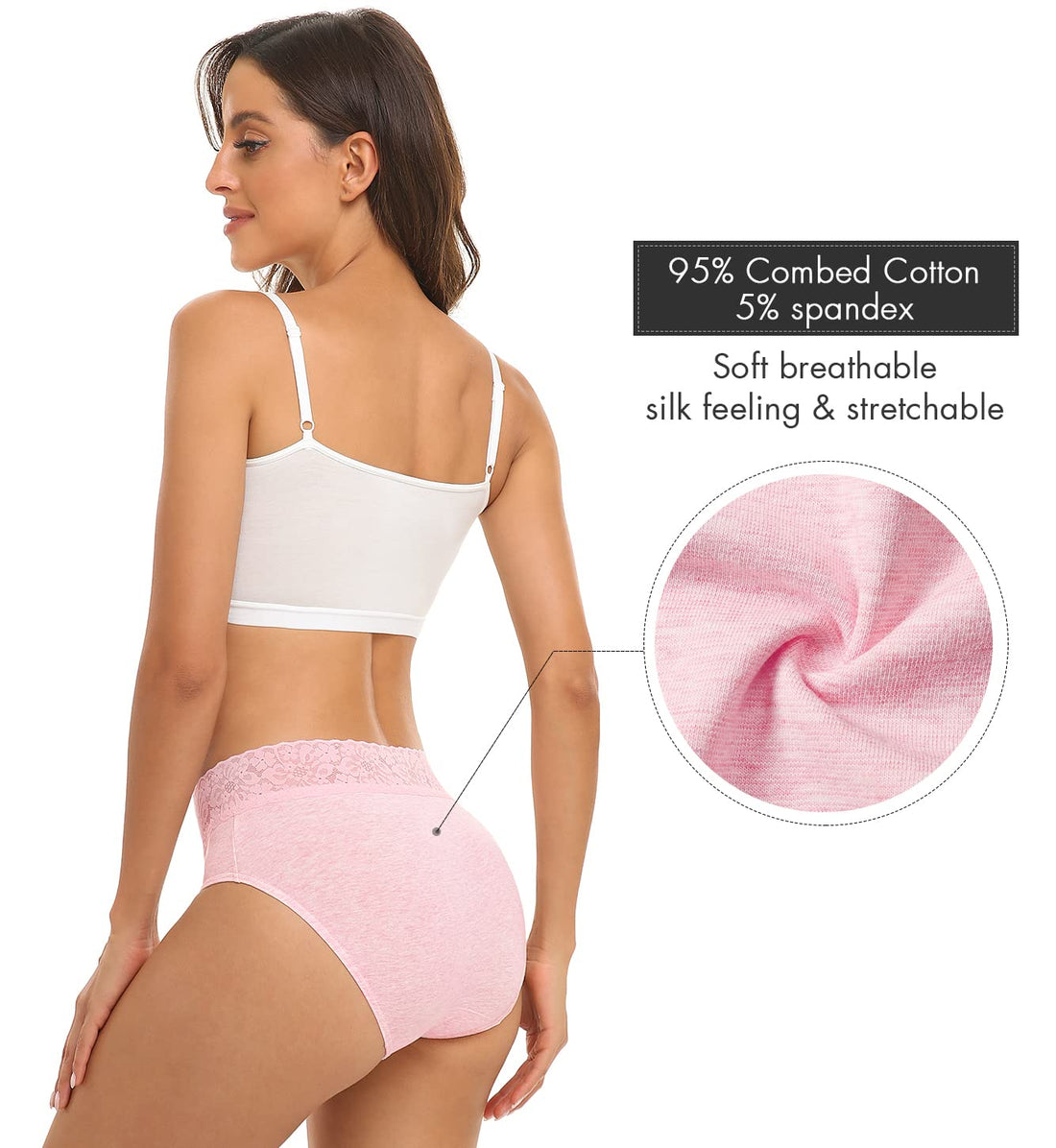 RHYFF Womens Underwear Cotton Bikini Panties Lace Soft Hipster Panty Ladies Stretch Full Briefs 5 Pack