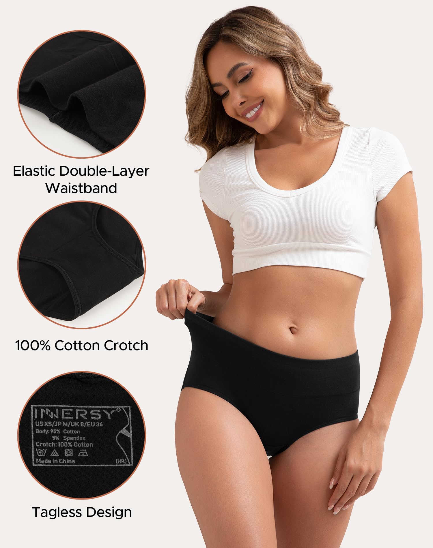 INNERSY Women's Cotton Underwear High Waist Ladies Briefs Full Coverage Panties 4-Pack