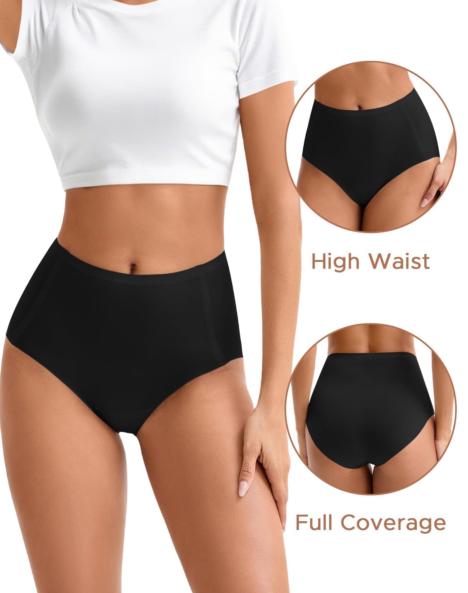INNERSY Women's High Waist Seamless Underwear No Show Panties Full Coverage Briefs 3-Pack