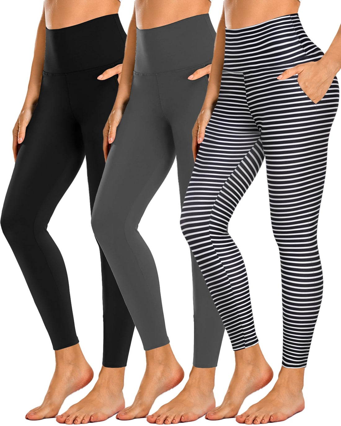 NEW YOUNG 3 Pack Leggings with Pockets for Women,High Waisted Tummy Control Workout Yoga Pants