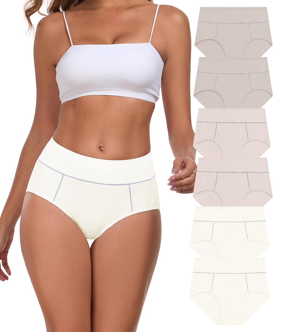 ANLIQI Women's Cotton Underwear High Waist Tummy Control Briefs Full Coverage Multipack Breathable Stretch Ladies Panties