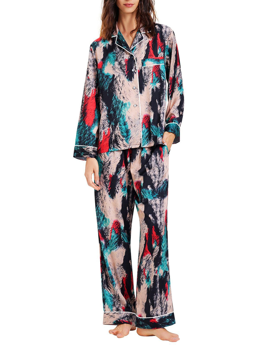 Lonxu Womens Satin Pajama Set Button Down Sleepwear Long Pj XS-3XL
