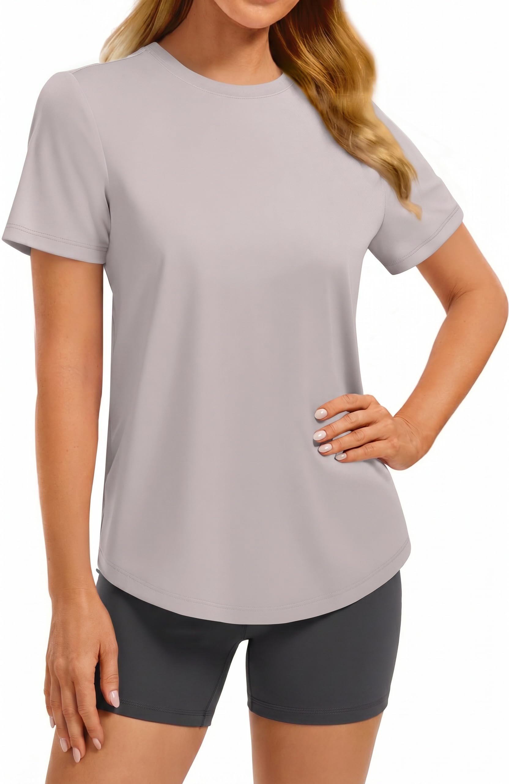 PINSPARK Soft Workout Tops for Women UPF 50+ Sun Protection Shirt Quick Dry Athletic Running Hiking Travel Basic Tee Shirts