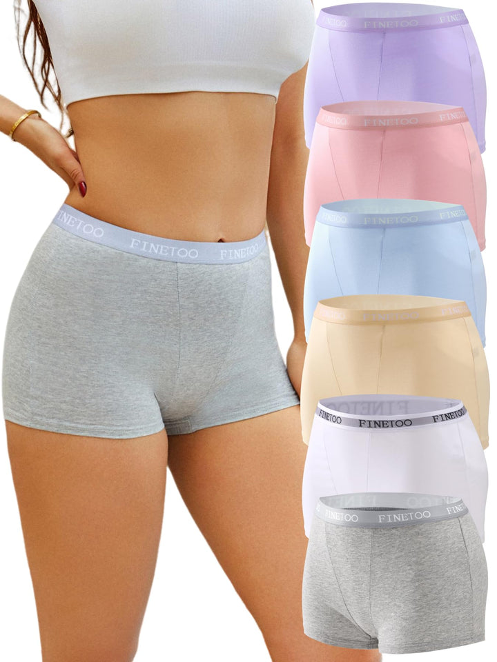 FINETOO Womens Cotton Boy Shorts Underwear Full Coverage Soft Boxer Briefs High Waisted Panties for Lady Girls 6 Pack