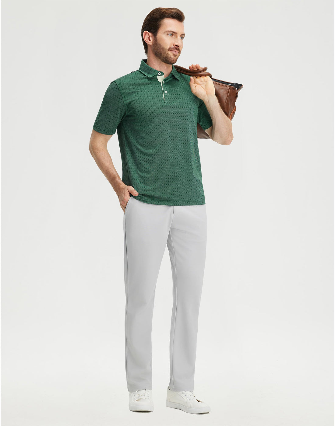 M MAELREG Mens Golf Polo Shirts Jacquard Ribbed Collar Performance Moisture Wicking Dry Fit Short Sleeve Golf Shirts for Men
