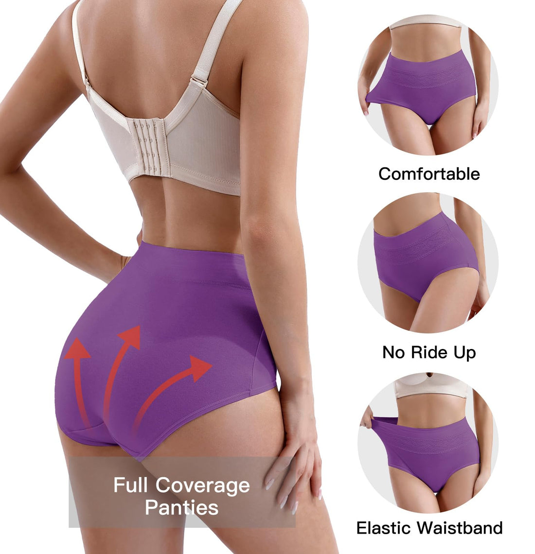 Women's Underwear Cotton Tummy Control High Waisted Underwear Soft Breathable Full Coverage Panties Multipack