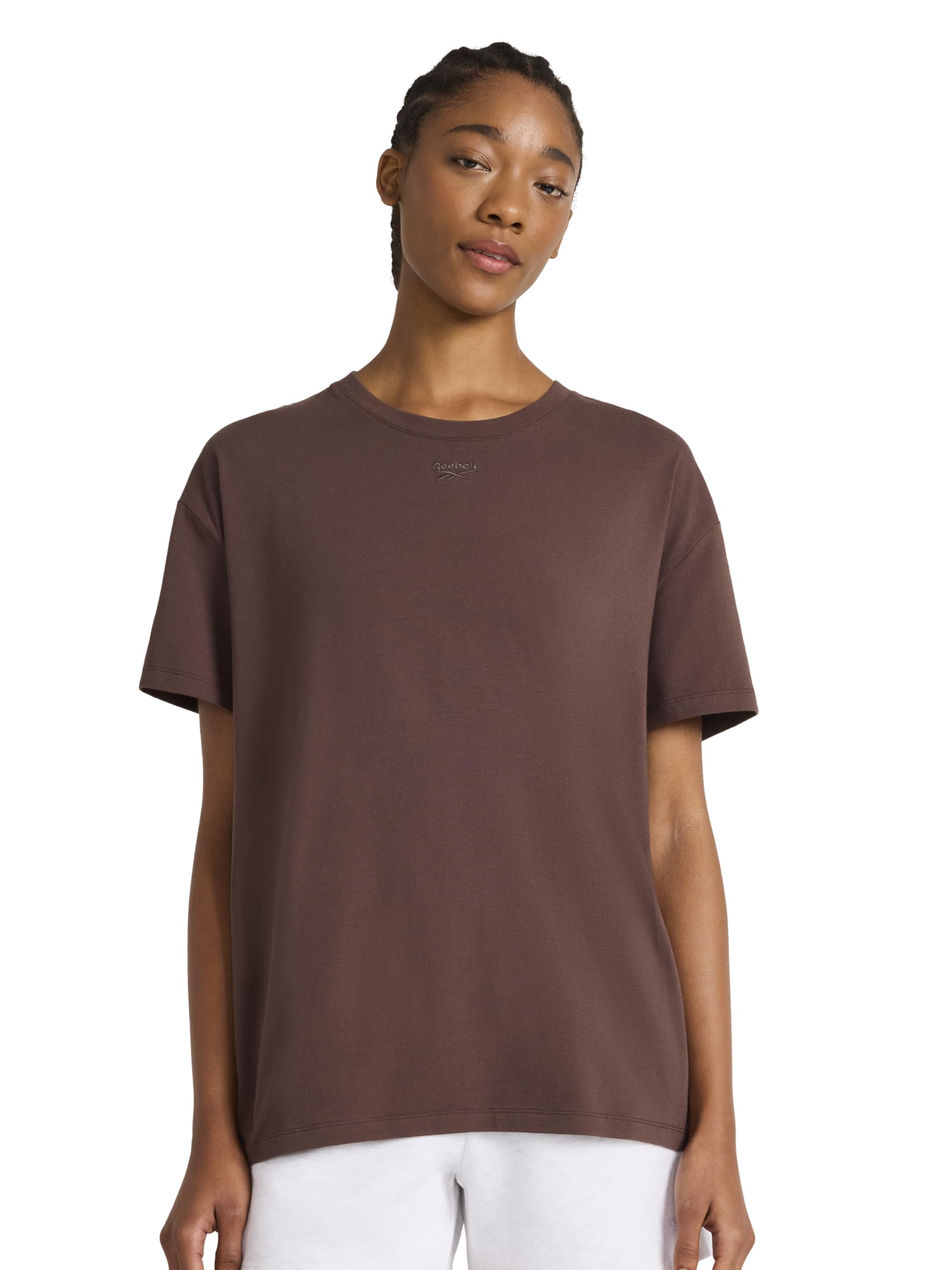Reebok Women's Embroidery Hit Graphic Crewneck T-Shirt, Standard Fit, Lightweight Stretch Cotton Fabric