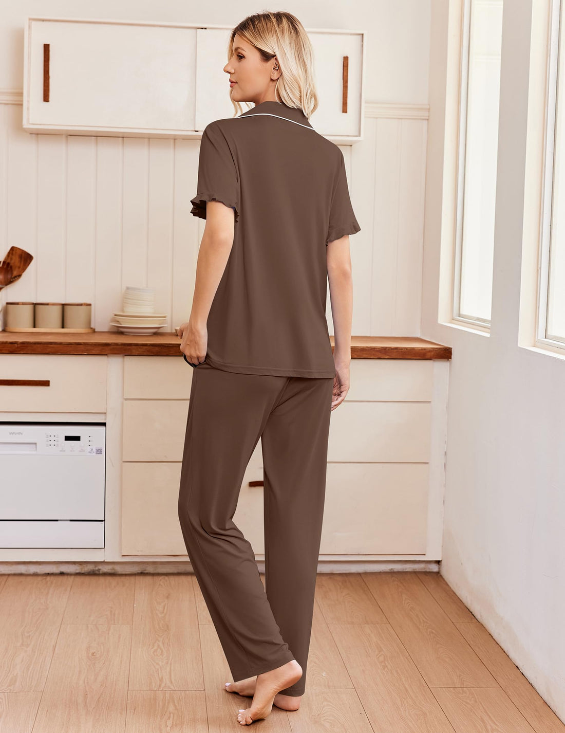 Ekouaer Pajamas for Women Set Button Up Soft Pjs Short Sleeve Lounge Sets