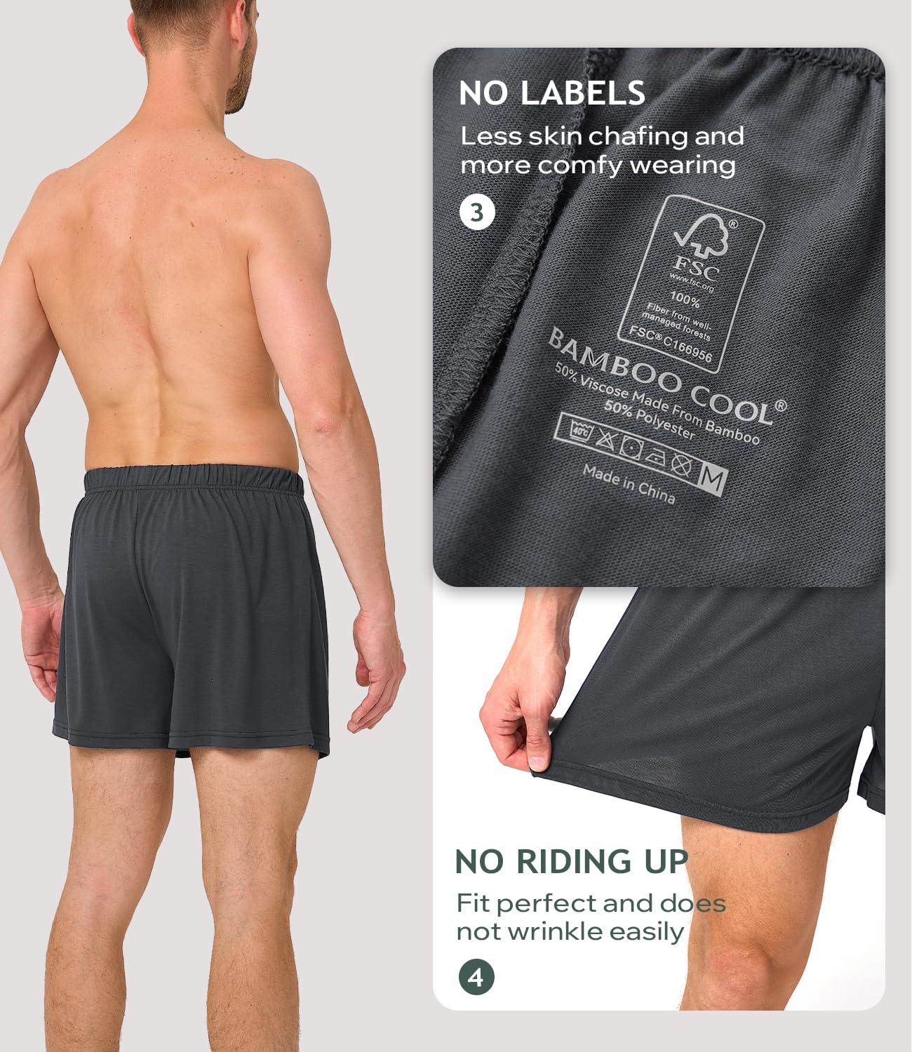 BAMBOO COOL Mens Boxers Durable Comfortable Boxer Shorts for Men Loose Ultra-Soft Men's Underwear (3 or 5 Pack)