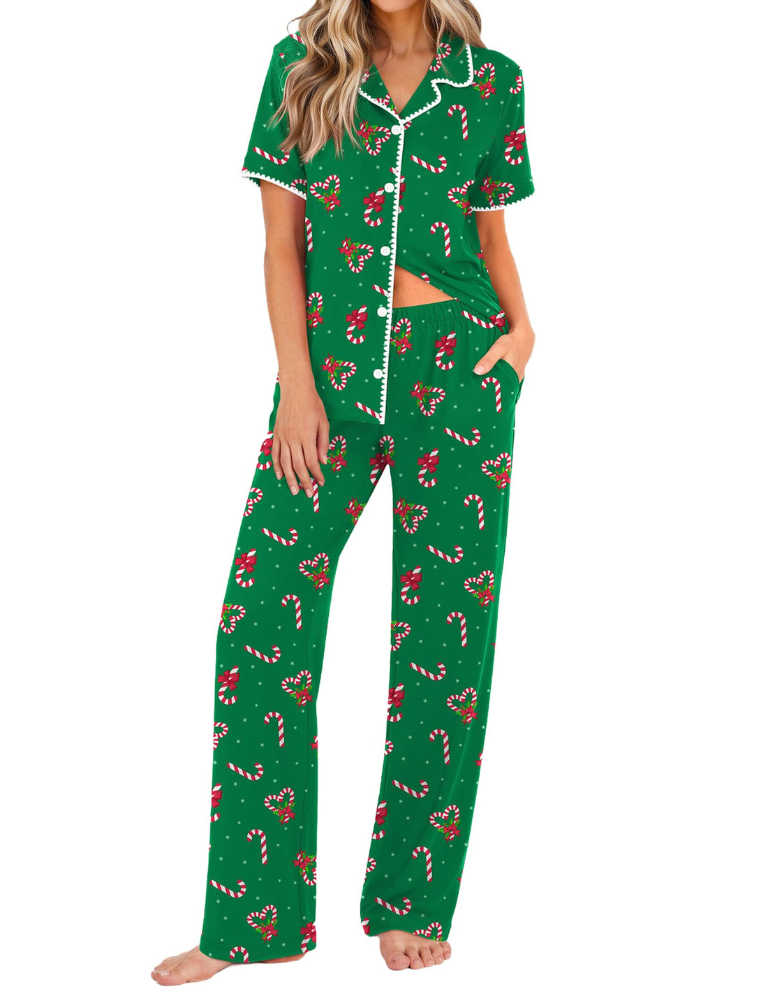 Ekouaer Womens Pajamas Set Button Down Loungewear Short Sleeve Pants Pjs