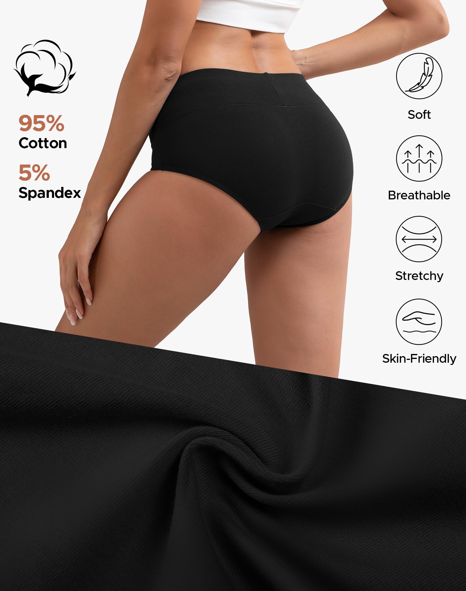 INNERSY Women's Cotton Underwear High Waist Ladies Briefs Full Coverage Panties 4-Pack