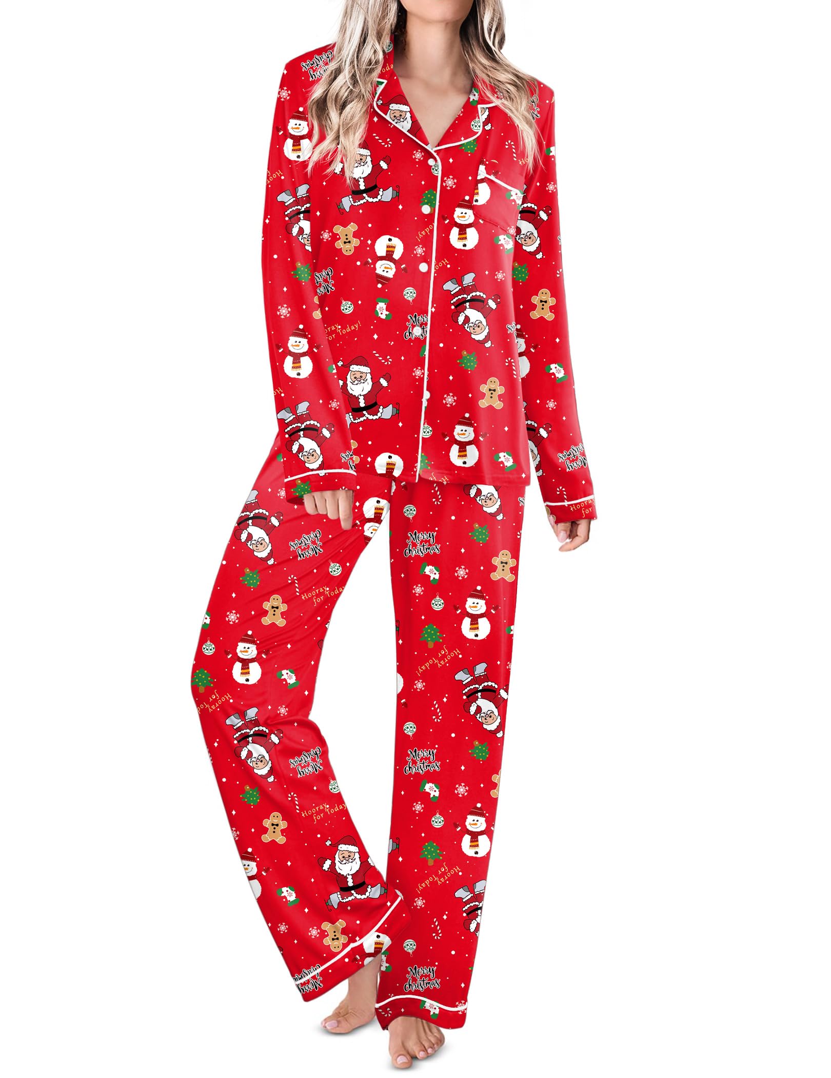 Ekouaer Womens Pajamas Set Classic Sleepwear Long Sleeve Button Up Pjs Sets
