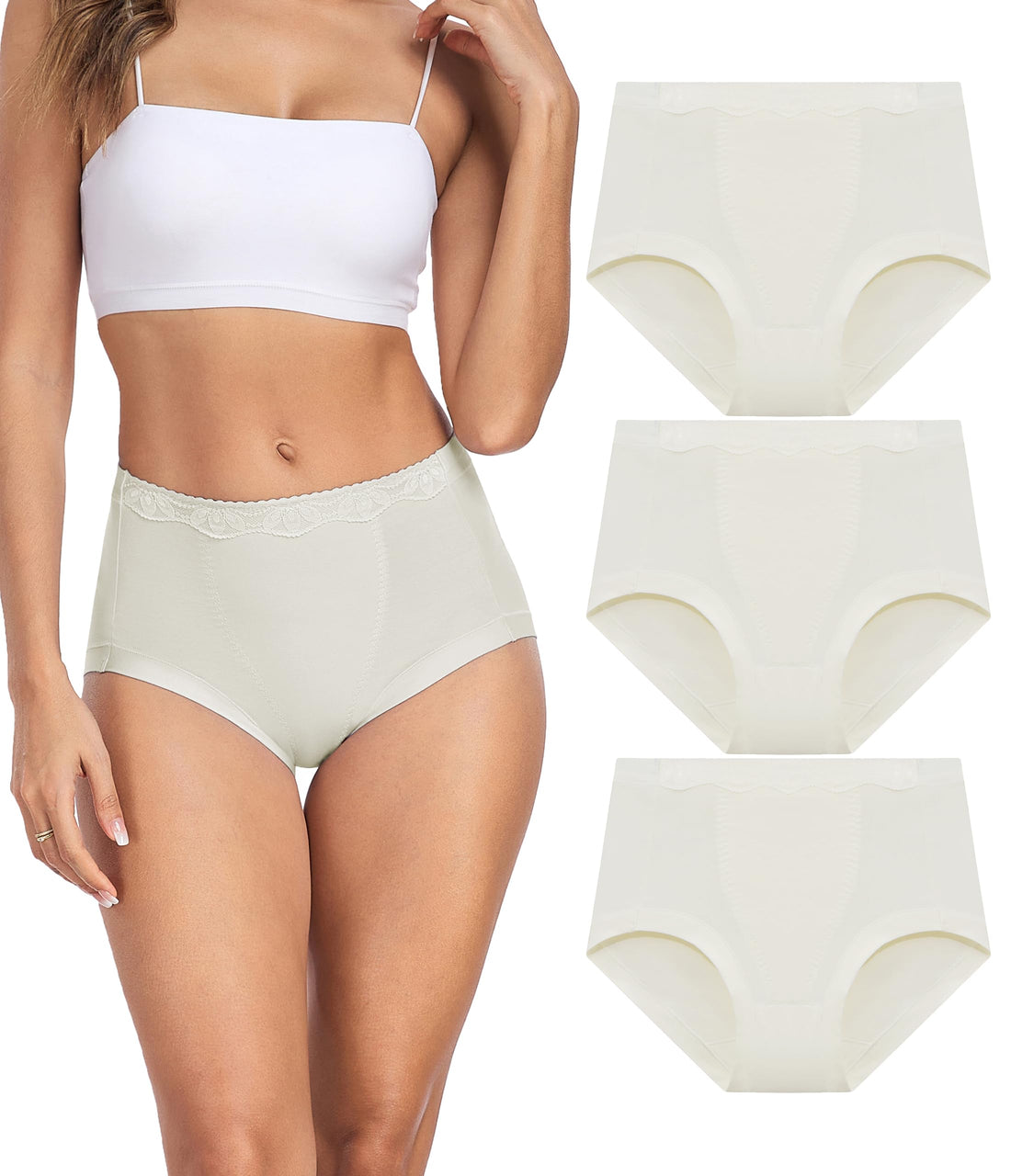 ANLIQI Women's Cotton Underwear High Waist Tummy Control Briefs Full Coverage Multipack Breathable Stretch Ladies Panties