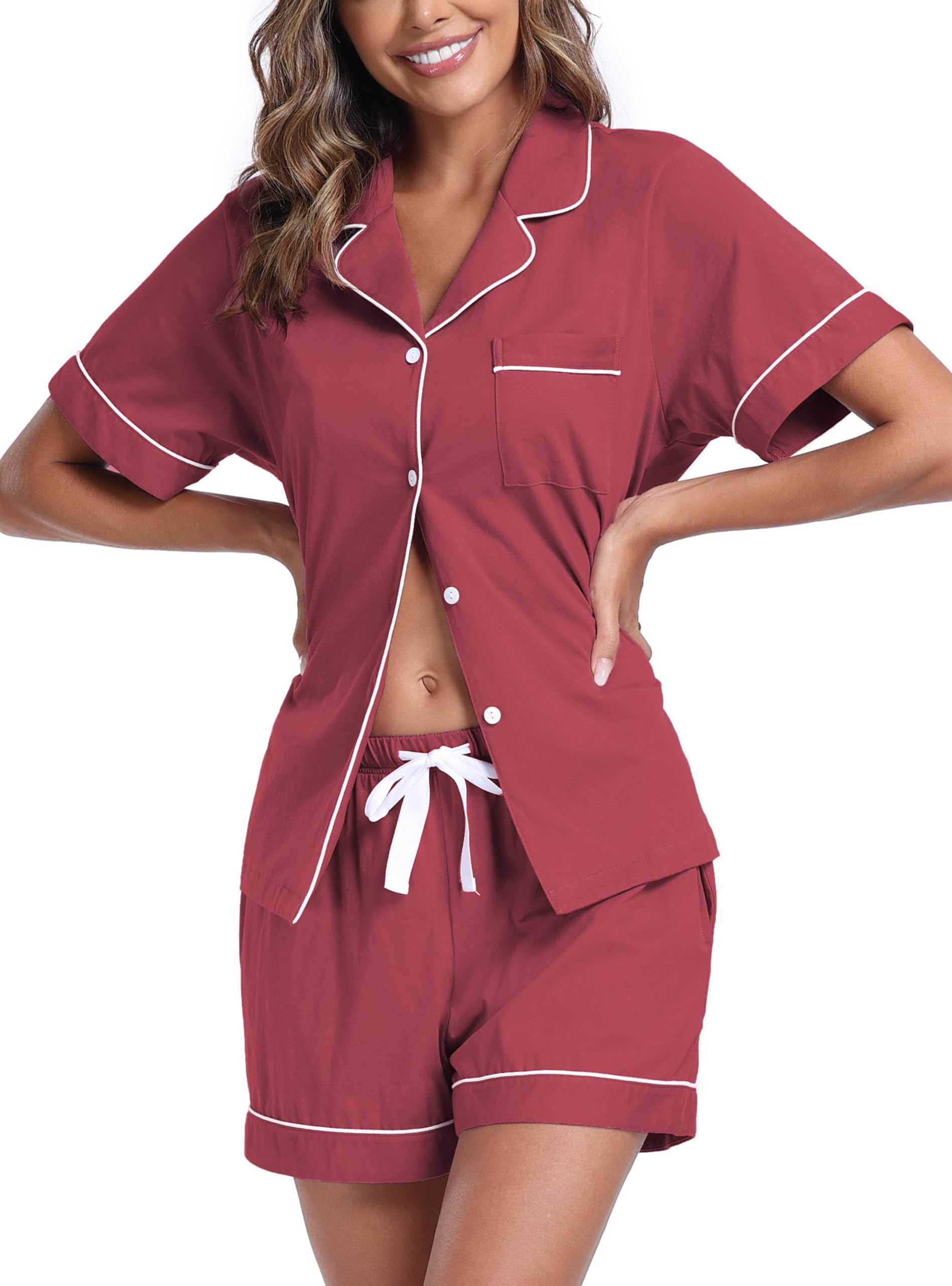 EA'S SECRET Womens Pajamas Set 100% Cotton Soft Short Sleeve Sleepwear Button Down Nightwear Summer Pj Sets S-XXL