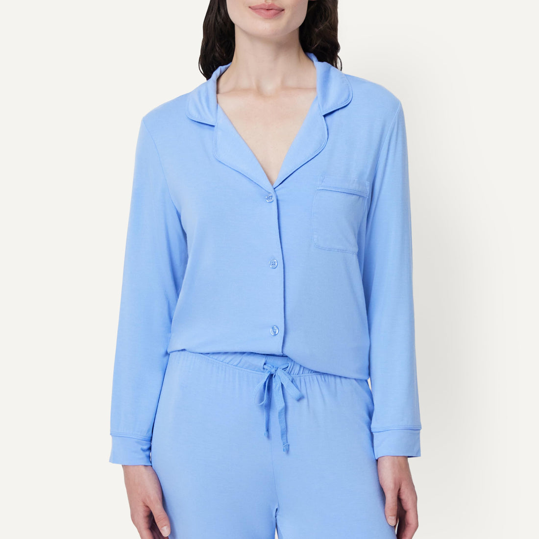 Amazon Essentials x Sofia Grainge Women's Stretch Modal Long-Sleeve Button-Front Top and Full-Length Bottom Pajama Set