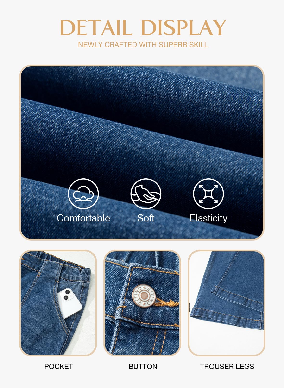 Eytino Plus Size Wide Leg Jeans for Women Elastic High Waisted Stretchy Relaxed Fit Denim Pants with Pockets(1X-5X)