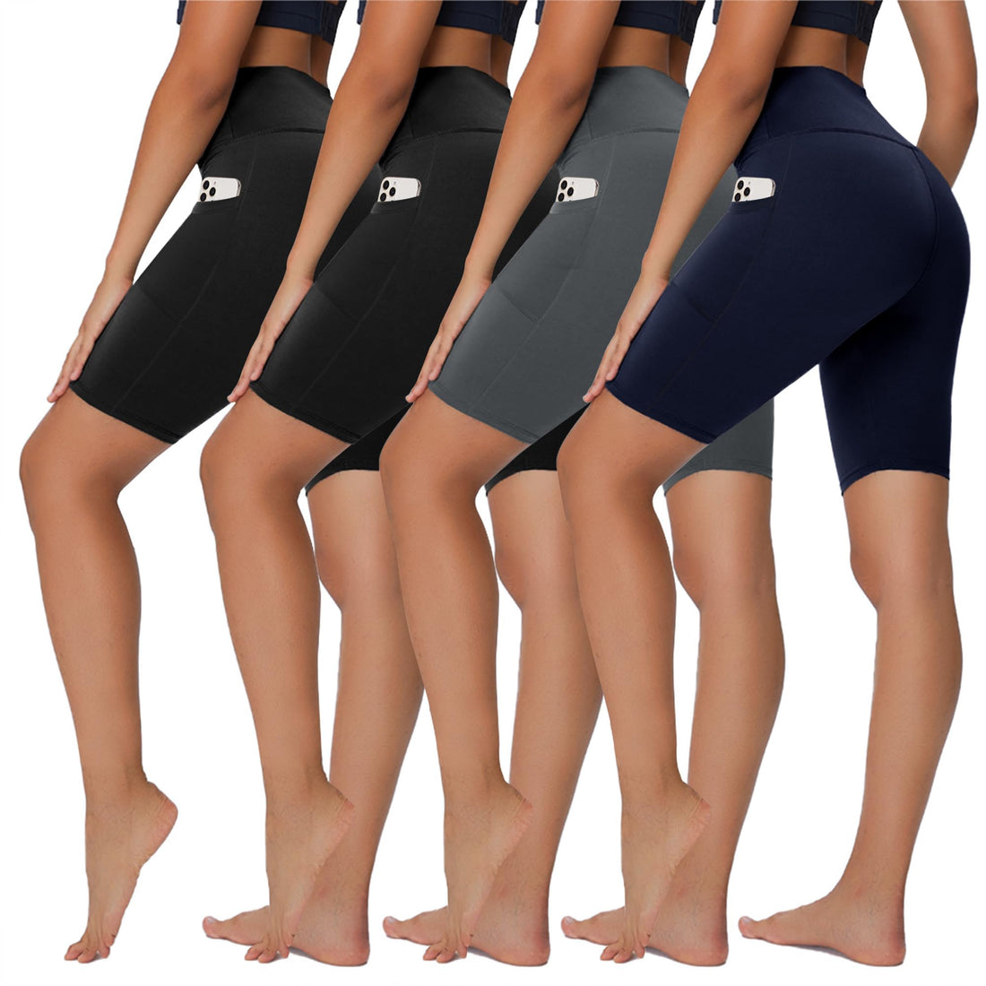 Sundwudu 4 Pack Biker Shorts for Women - 8”/3”/5” High Waist Tummy Control Summer Workout Shorts for Running Yoga Athletic