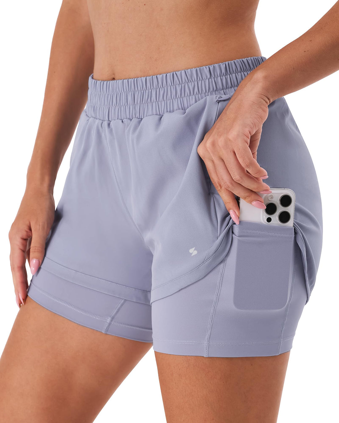 Stelle Women 2 in 1 Running Shorts High Waisted Athletic Shorts Gym Workout Shorts with Liner Zipper Pockets