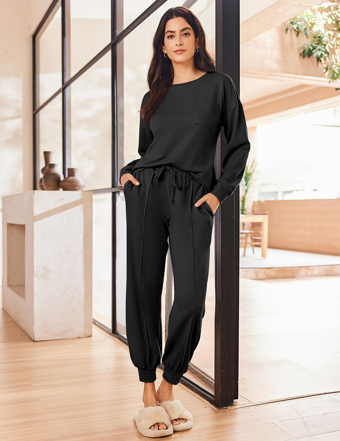 Ekouaer Lounge Sets for Women 2 Piece Jogger Pants Pajamas