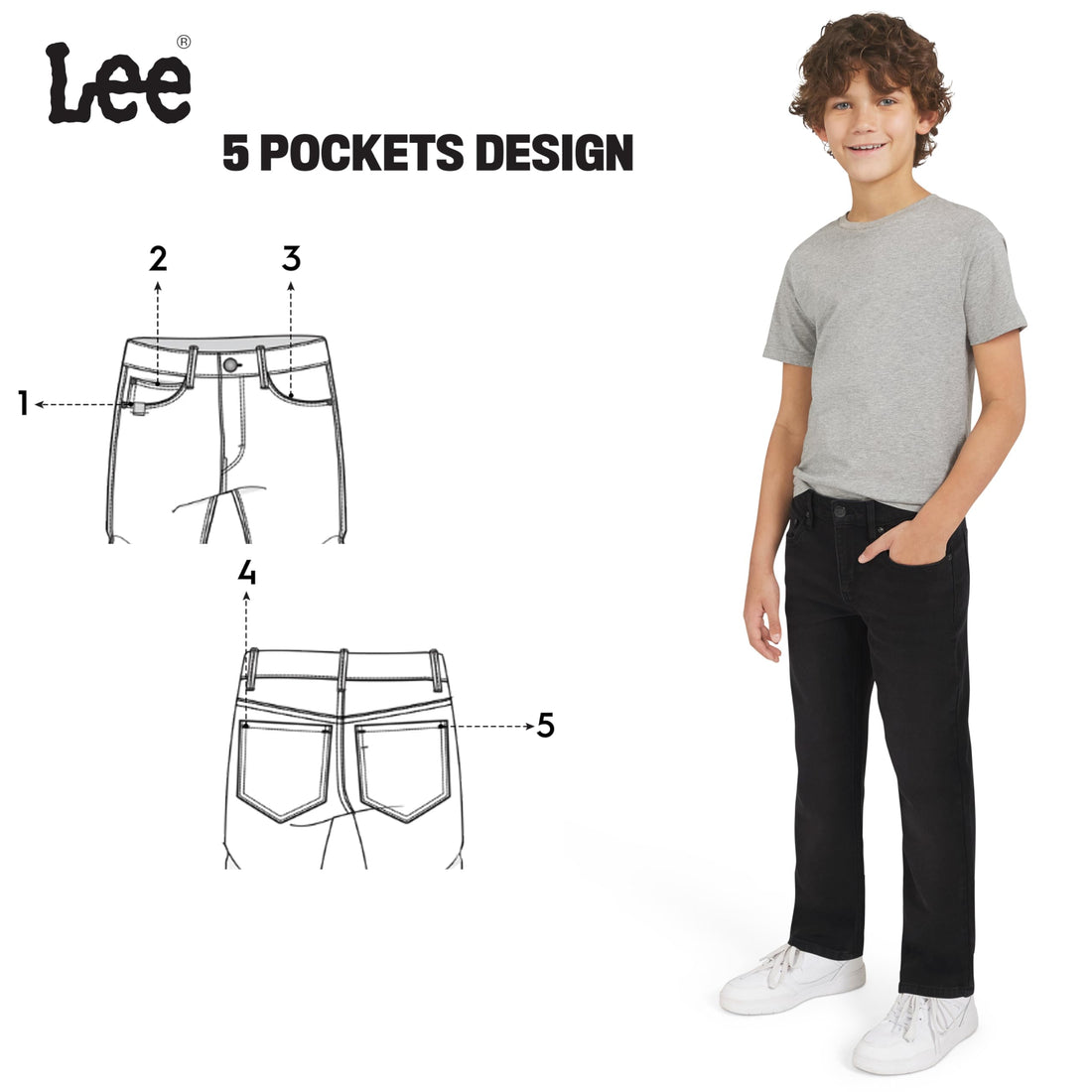 Lee Boys' 5 Pocket Loose Fit Stretch Waist Denim Jeans
