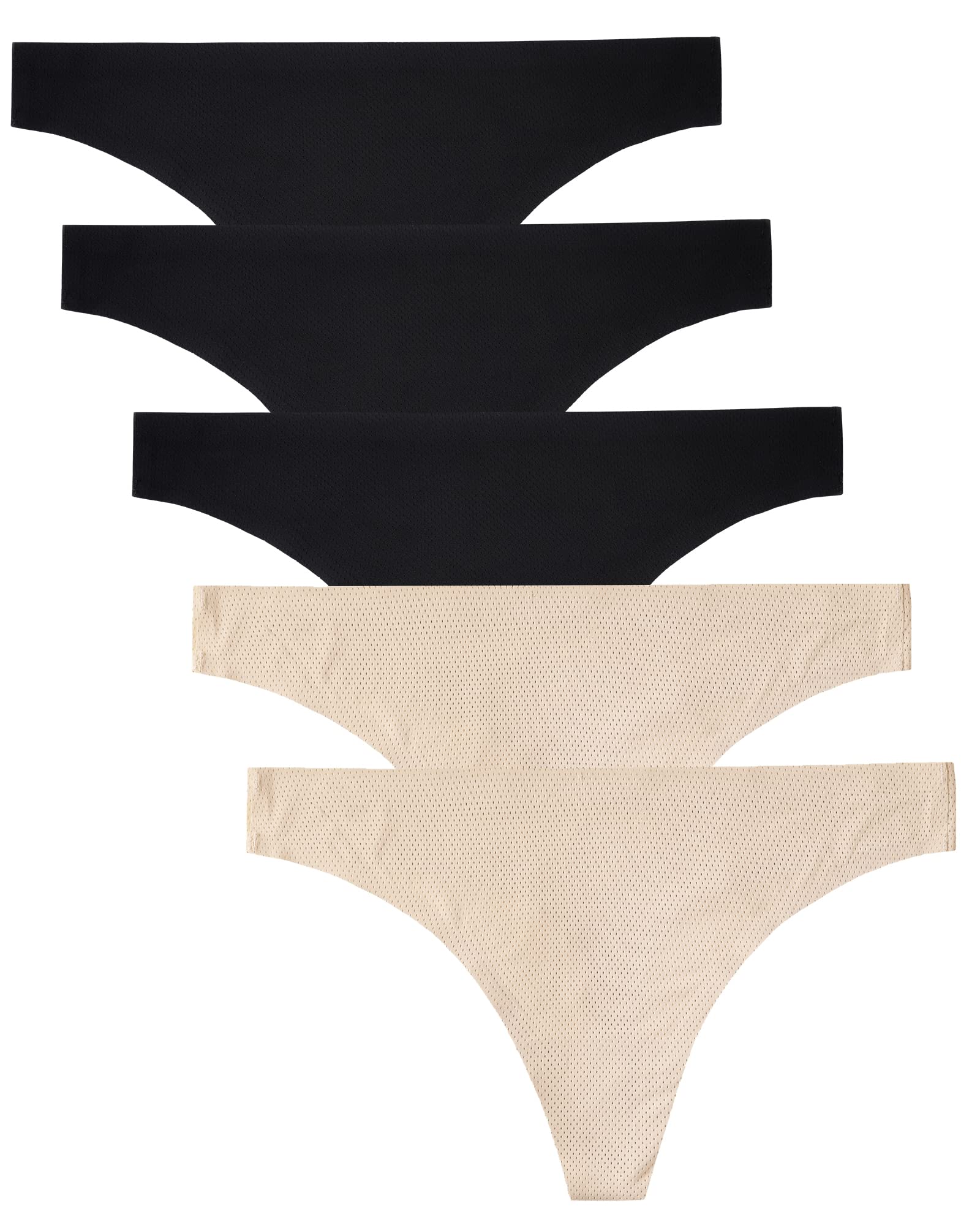 voenxe Seamless Women Underwear Thongs,No Show Ladies Workout Thong,5 Pack | Invisible Breathable Comfortable Mesh Panties,No Seam Soft Low Rise Cut Athletic Undies for Sports Gym Running Exercise Work