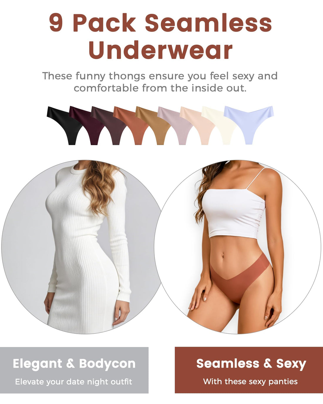 Take Talk Underwear Womens 9 Pack Seamless Thongs No Show Workout Panties | V-waisted Invisible Sexy Tangas,Lingerie for Women,for Workout Sets for Women,for Fitness Clothing,for Gym,Yoga,Running