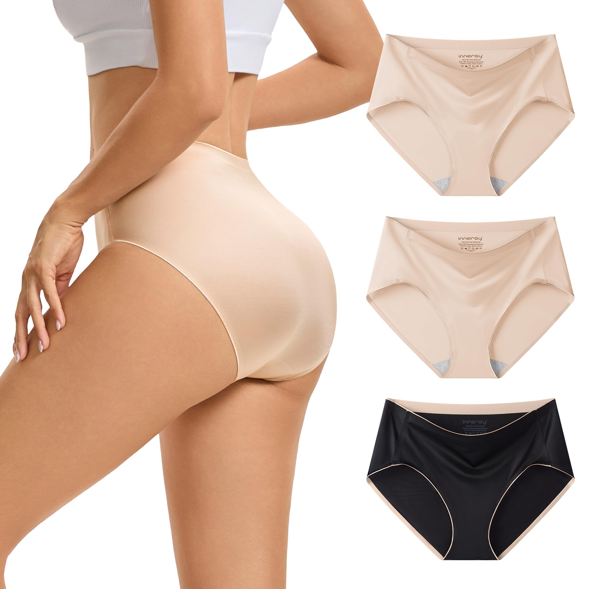 INNERSY Women's Underwear Silky Hipster Panties 3-Pack