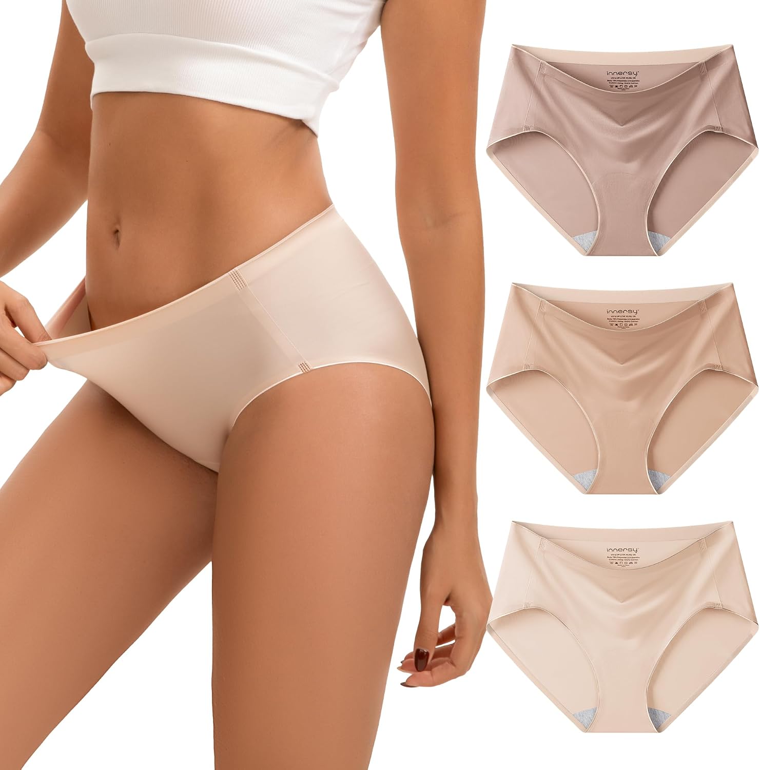 INNERSY Women's Seamless Underwear Silky Hipster 6-Pack
